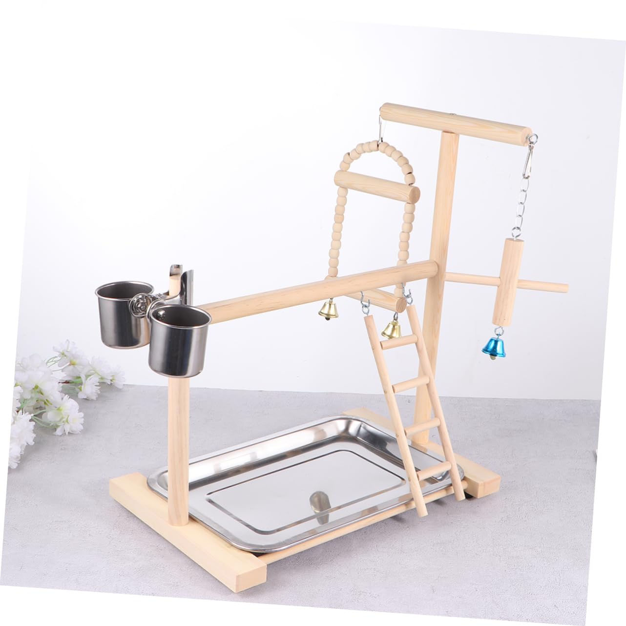 1pieza Columpio para Pájaros De Madera Juguete Colgante Divertido para Periquitos y Loros Estación De Creativa para Aves Pequeñas para Entretenimiento y Ejercicio Beige