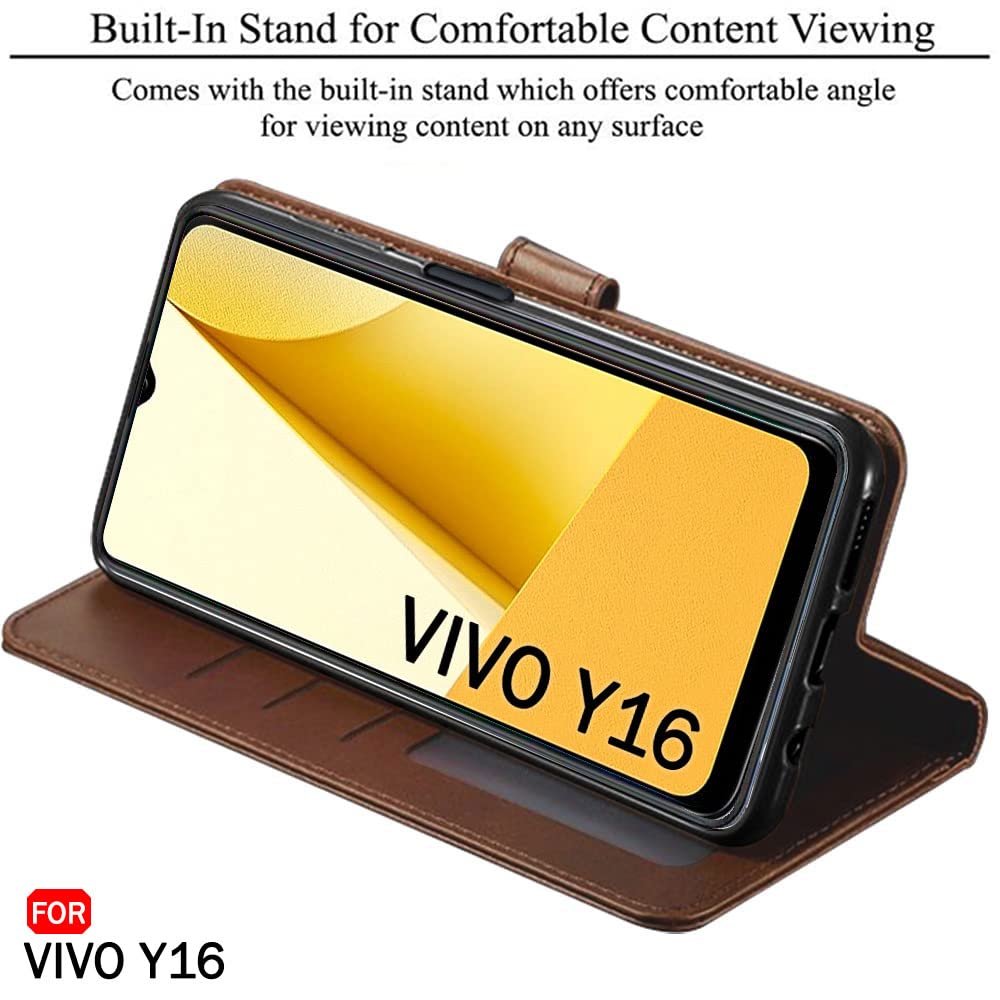 Vivo Y16 Flip Case - Leather Wallet Stand Cover -3