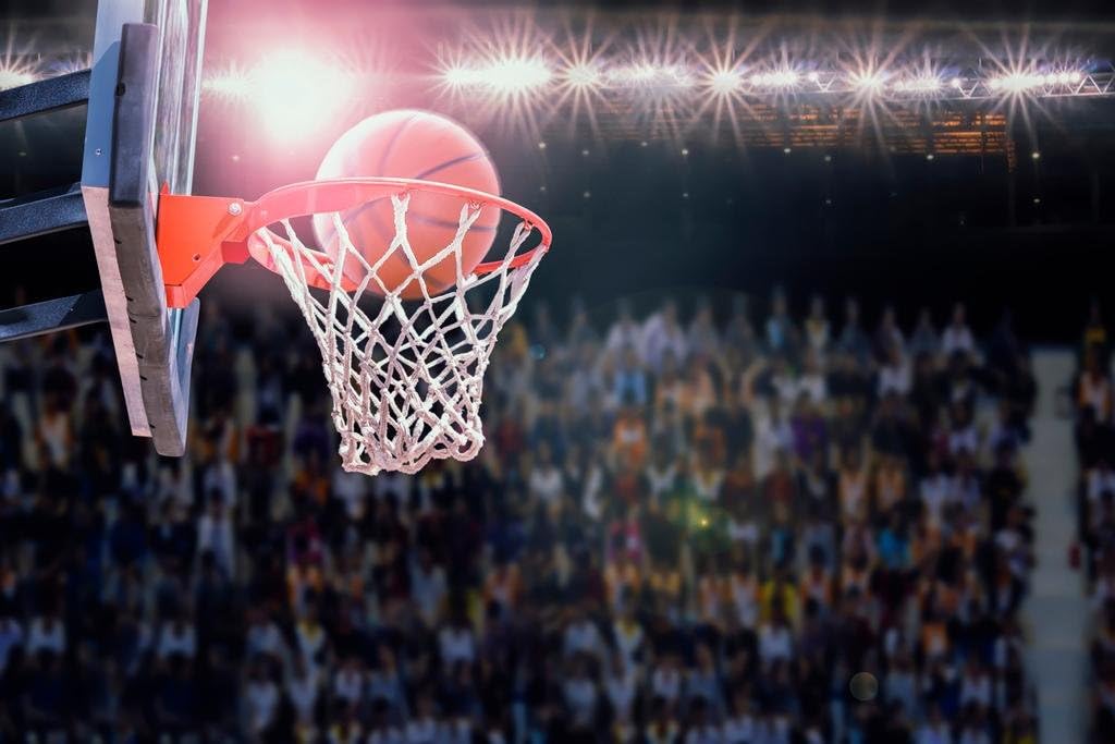 Basketball Going Into Net Scoring During Game in Arena Photo Photograph Cool Wall Art Print Poster 36x24