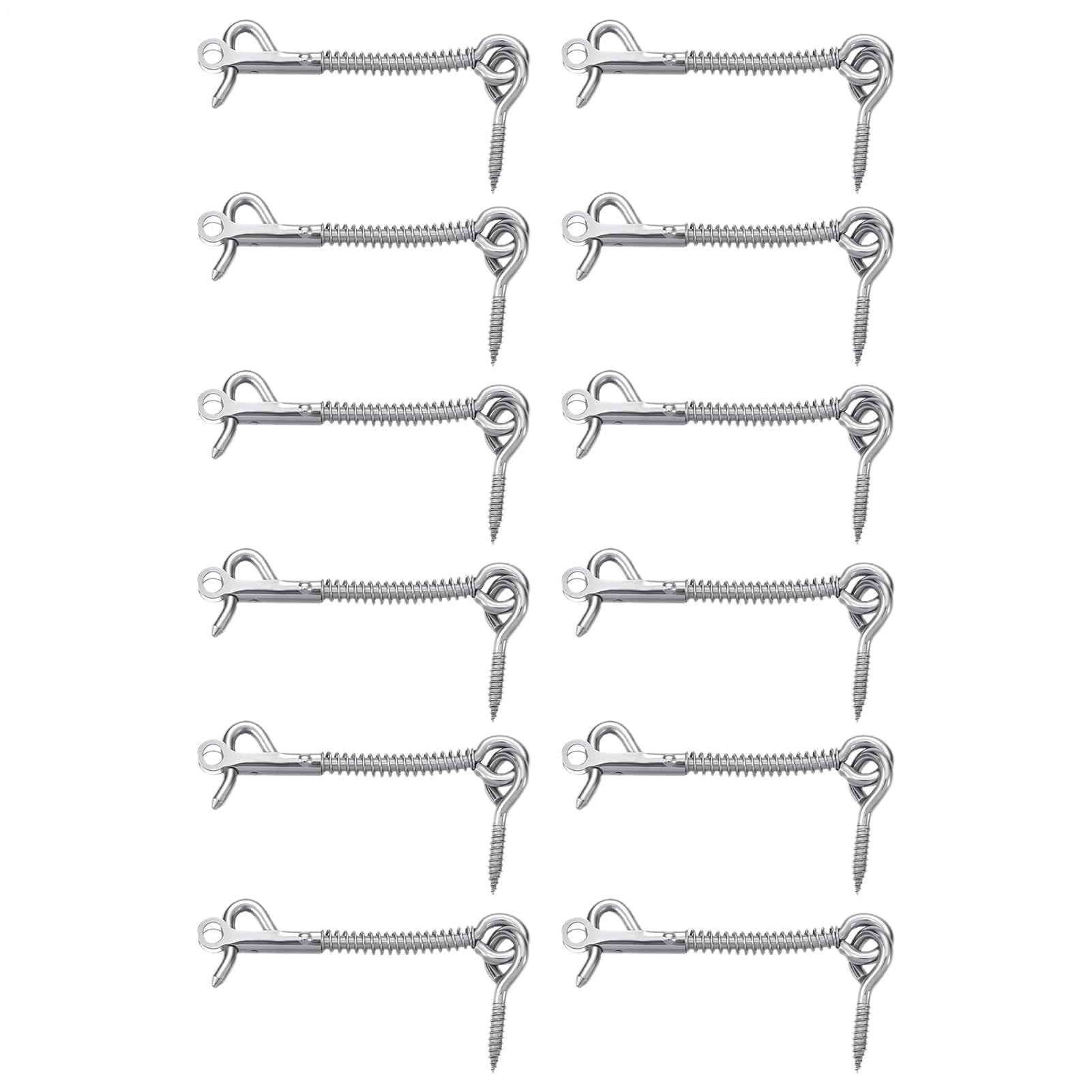 Paquete de 12 ganchos de puerta de acero inoxidable con ojal, pestillo con resorte para baño, cobertizo, puerta de piscina, spa, armario y puertas de granero, accesorios de seguridad duraderos