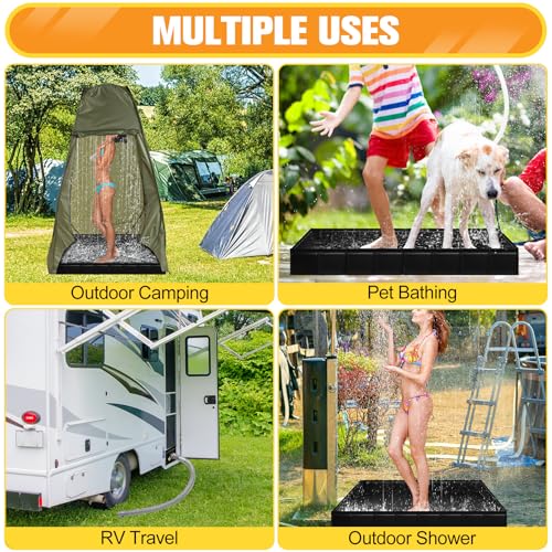 Upgraded Portable Shower Pan 41&#8243;x41&#8243;x5&#8243; &#8211; Heavy-Duty Non-Slip Base with Drain Hole &#038; Mesh Storage Bag | Collapsible Camp Shower Tray for RV, Beach, Glamping | Leakproof Outdoor Bath Floor