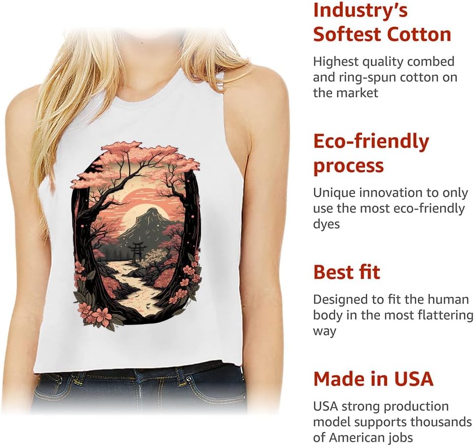 Japanese Mountain Racerback Cropped Tank - Floral Women's Tank - Art Tank Top