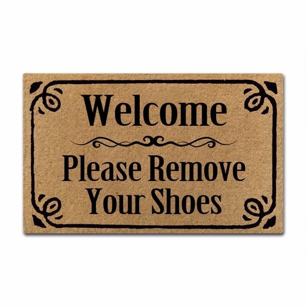 Non Slip Flannel Entrance Door Mat - 16x24 Inch, Please Remove Your Shoes