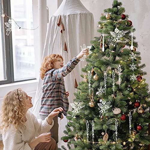 Idoxe 100Packs Bulk Clear Acrylic Icicles Christmas Snowflake Icicle Drop Ornaments Hanging Icicle Drop Ornaments Snowflake Icicle Set Christmas Tree Outdoor New Year Party Decoration #TOP1