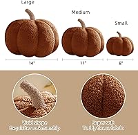 Vista 2 de Srutirbo Almohadas de felpa de vellón de calabaza, lindo cojín en forma de 3D para Halloween o decoración del hogar (14 pulgadas, marrón)