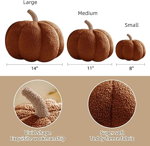 Miniatura 2 de Srutirbo Almohadas de felpa de vellón de calabaza, lindo cojín en forma de 3D para Halloween o decoración del hogar (14 pulgadas, marrón)