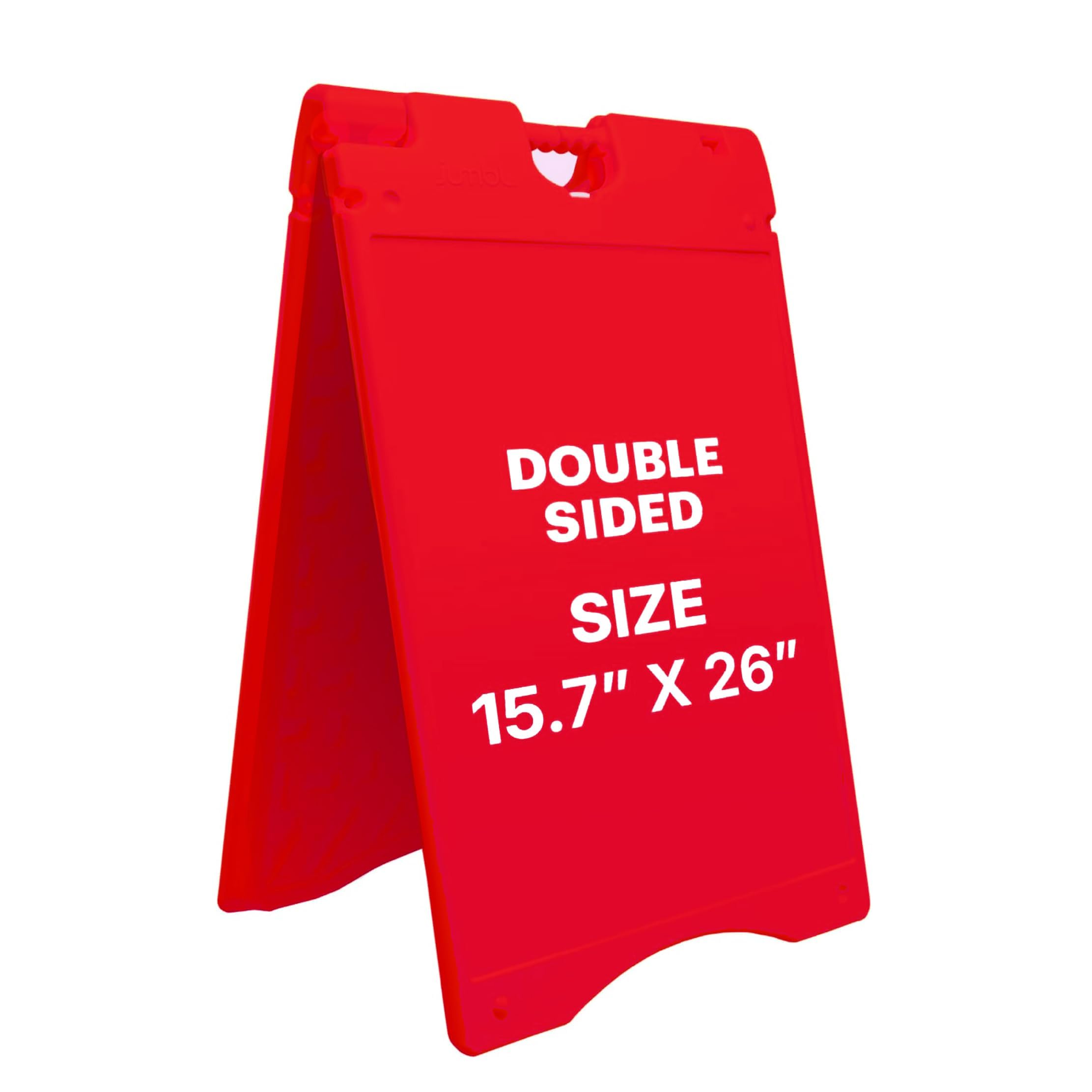 Jumbl A-Frame Signboard 15.7” x 26” Display Surface – Small Outdoor Sandwich Board w/Weather Resistant PVC Sign Protector & Sand Fill Holes – Dual Signage Stand for Storefront Sidewalk Curb (Red)