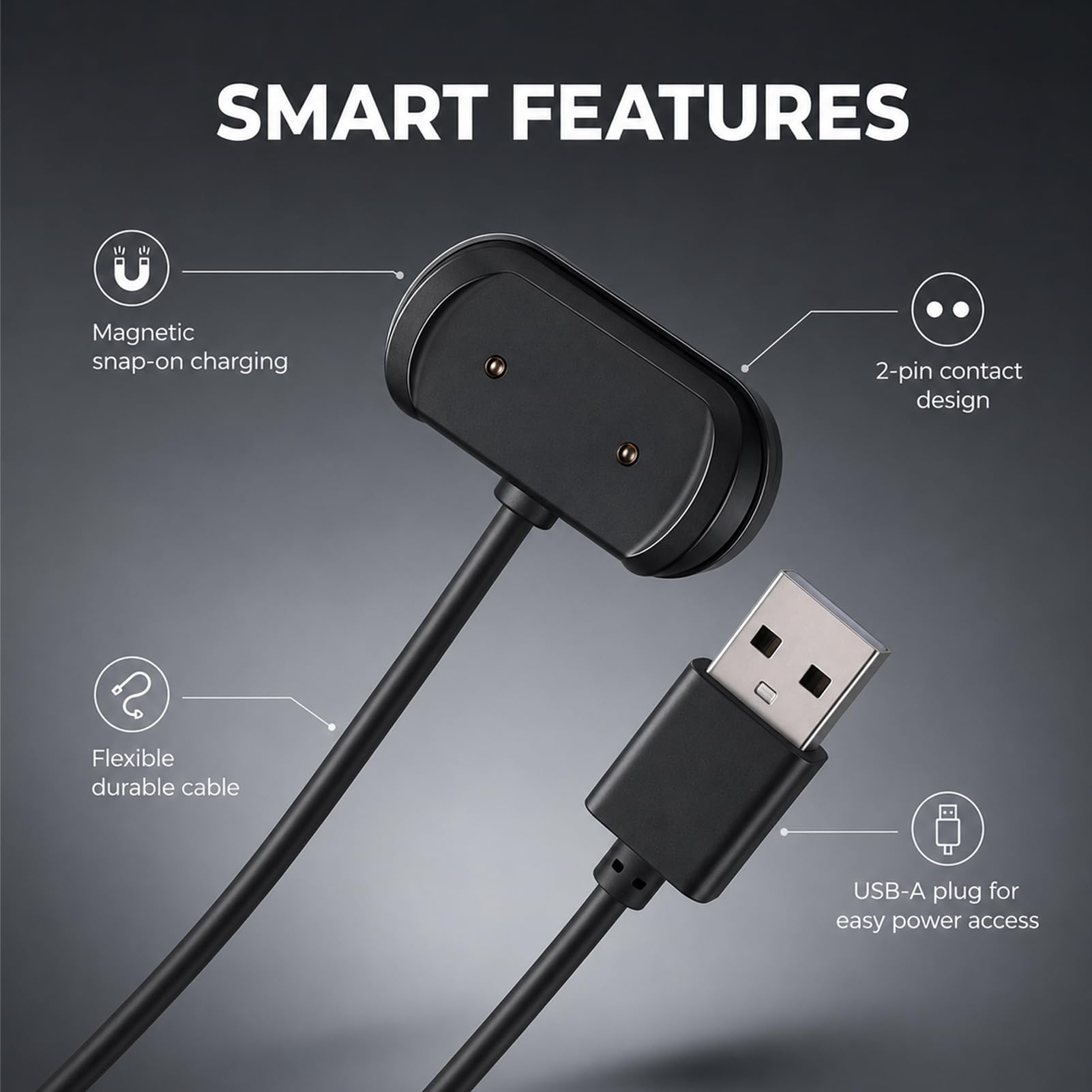 2 Stück Ladekabel, kompatibel mit Amazfit GTR 2 2e GTS 2 Mini 4 Mini Bip 3 5 U Pro Active Edge T Rex Pro USB Ladegerät Ersatz Kabel Adapter Schnellladung stabil (60 cm)