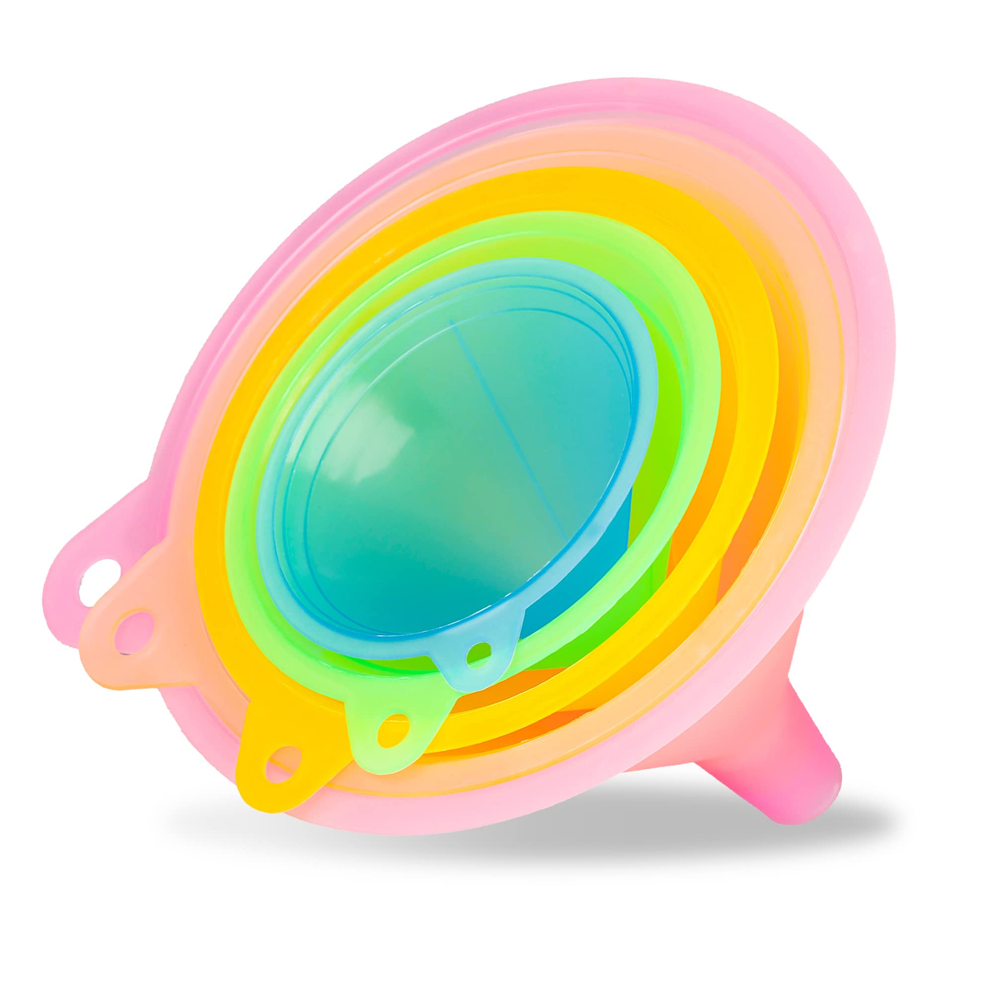 ICYANG 5pcs Candy Color Funnel Set, General Purpose Plastic Funnels for Quick and Clean Transferring Liquids, Dry Goods, Between Pitchers, Bottles, Cans and Containers, Assorted Sizes and Colors