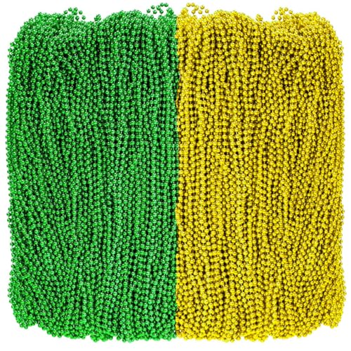 100 PCS St. Patricks Day Necklaces Green Gold Mardi Gras Christmas Bead Necklaces 31.5 St. Patricks Day Green Beads St. Patricks Day Accessories for Mardi Gras St. Patricks Day Party Favors