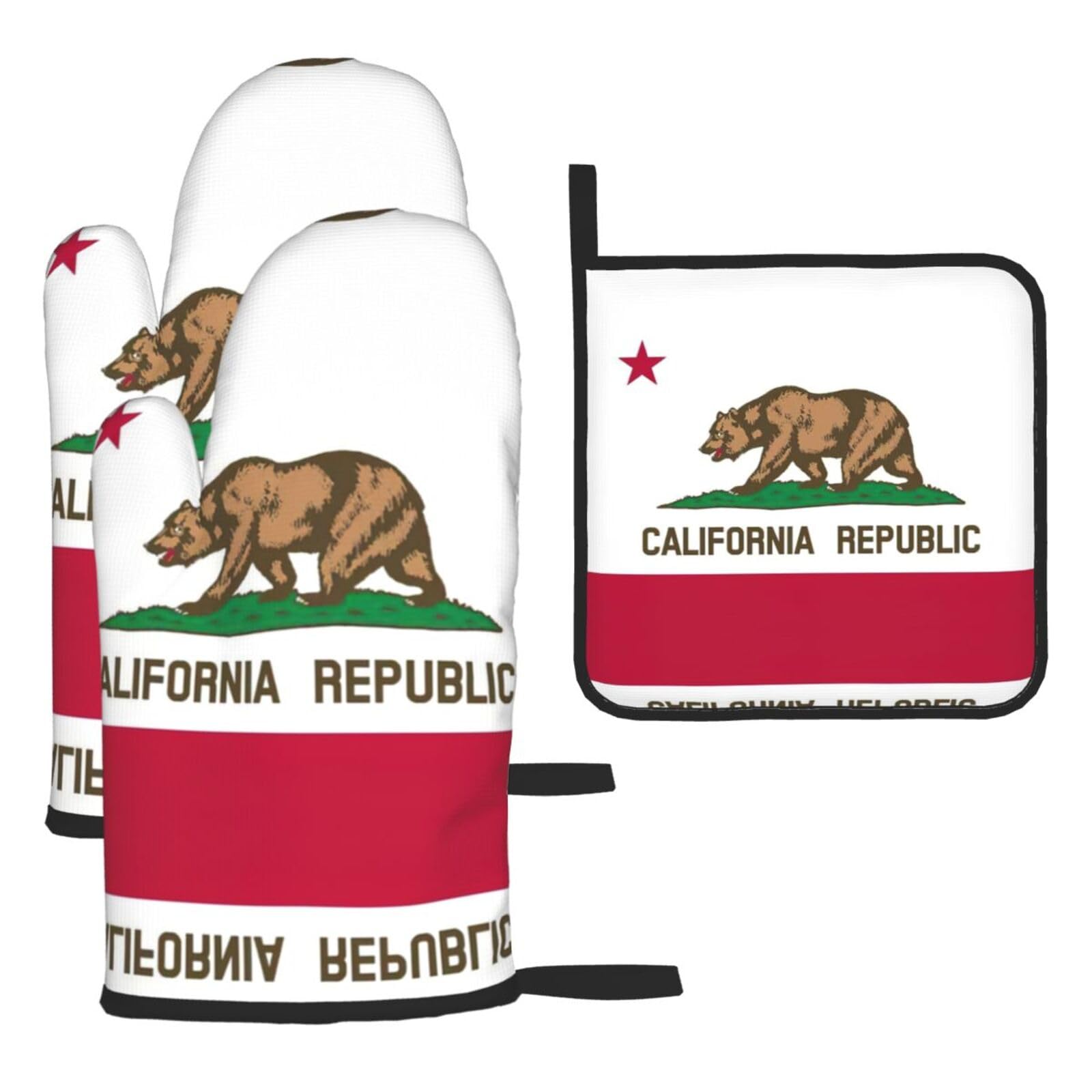 California State Flag Oven Mitts And Pot Holders Sets Of 3 Oven Glove Kitchen Decor For Baking Cooking Bbq