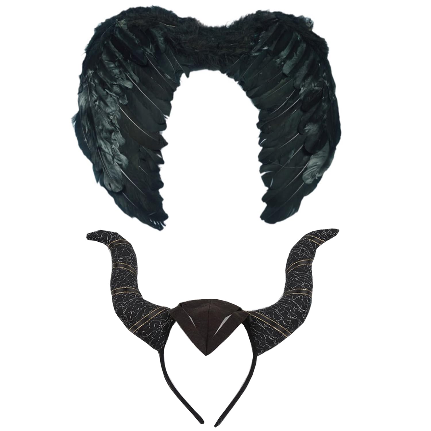 Bohue Halloween Devil Costume Demon Hair Band Cowhorn Headgear Black Angel Wings Feather Wings Party Supplies Fancy Dress for Halloween Cosplay