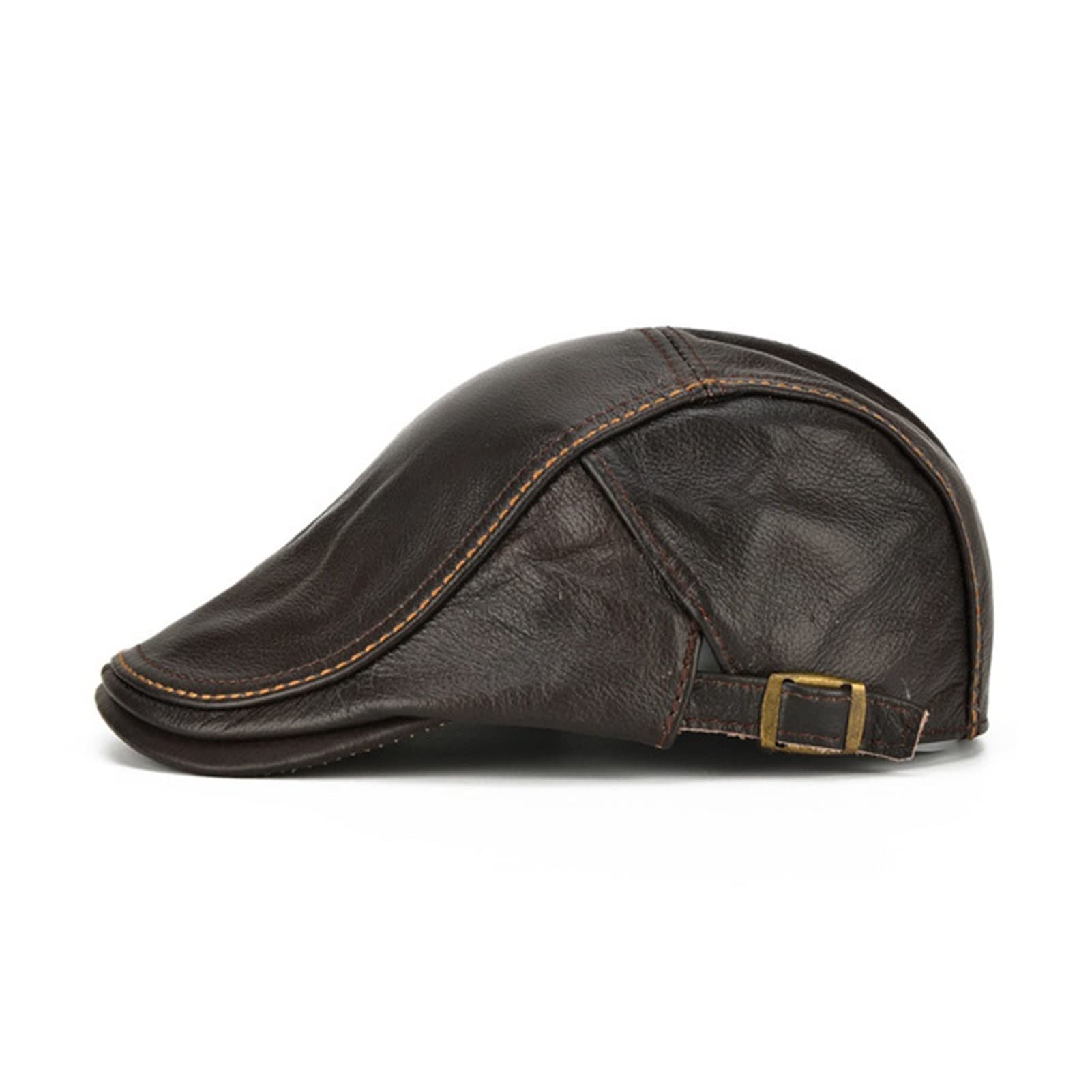 Mężczyźni Kawa Beret Prawdziwej Skóry Skóry Wołowej Płaskie Czapki Mężczyzna Zima Solidna Prawdziwa Skóra Duckbill Retro Gatsby Ivy Hat
