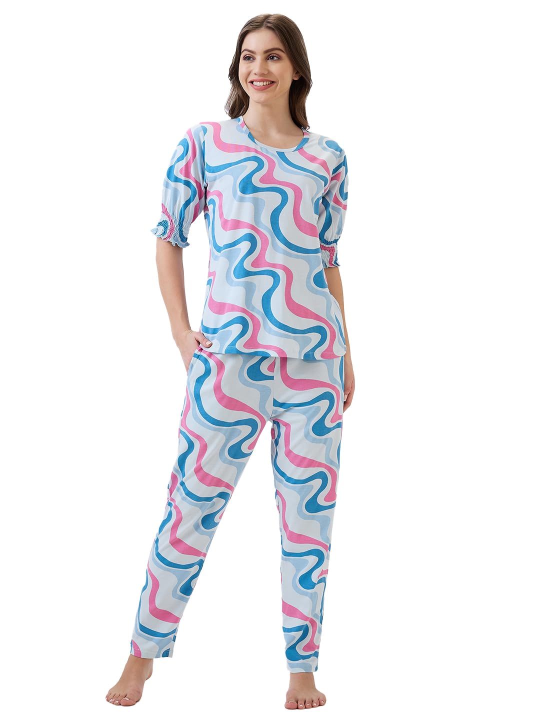 av2 Women's Cotton Printed Short Sleeve Night Suit Set | Pajama Set | Casual Night Dress for Women | Airport Look Coord Set -2901-picture-5