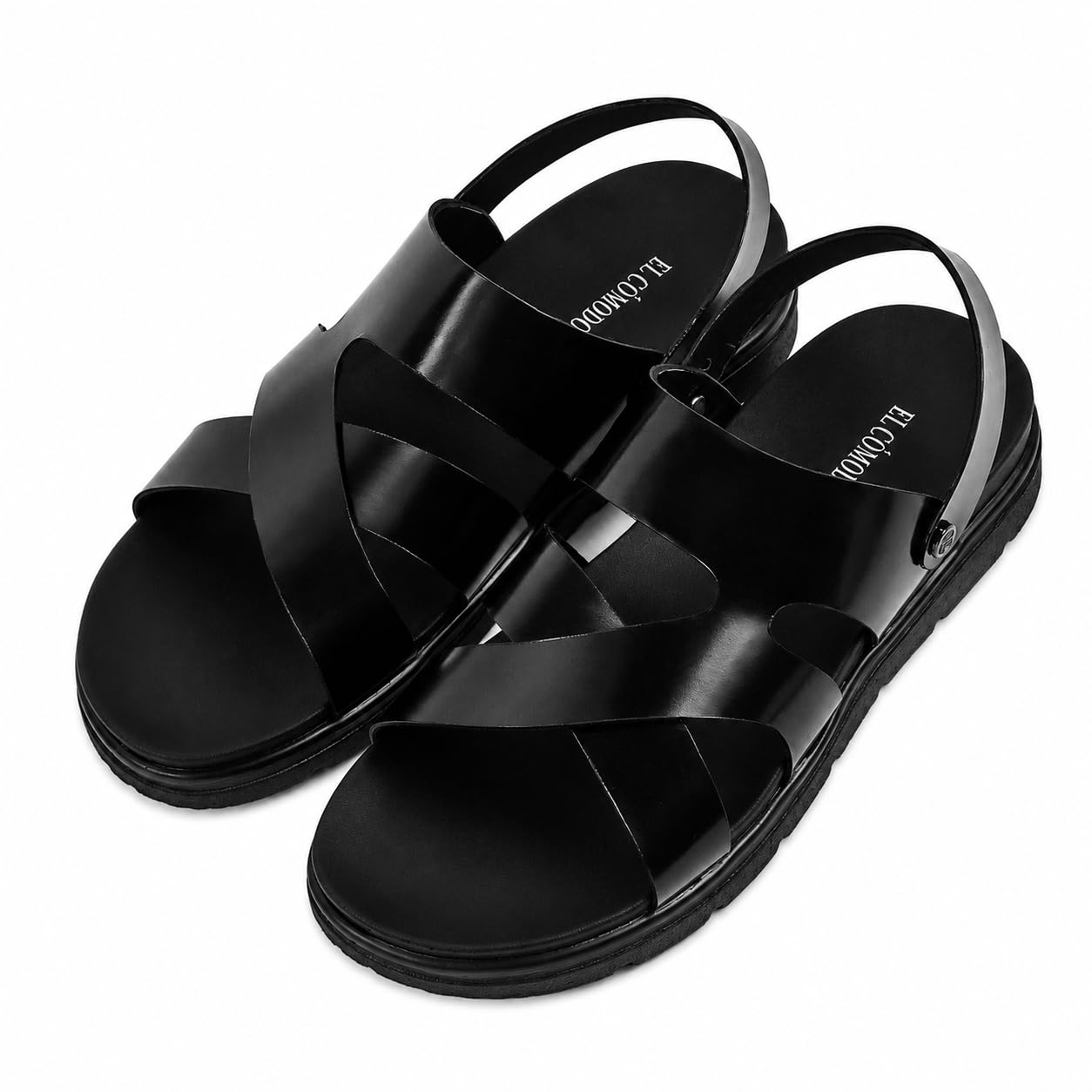 Men's Brown Leather Cross-Strap Slingback Sandals-image-1