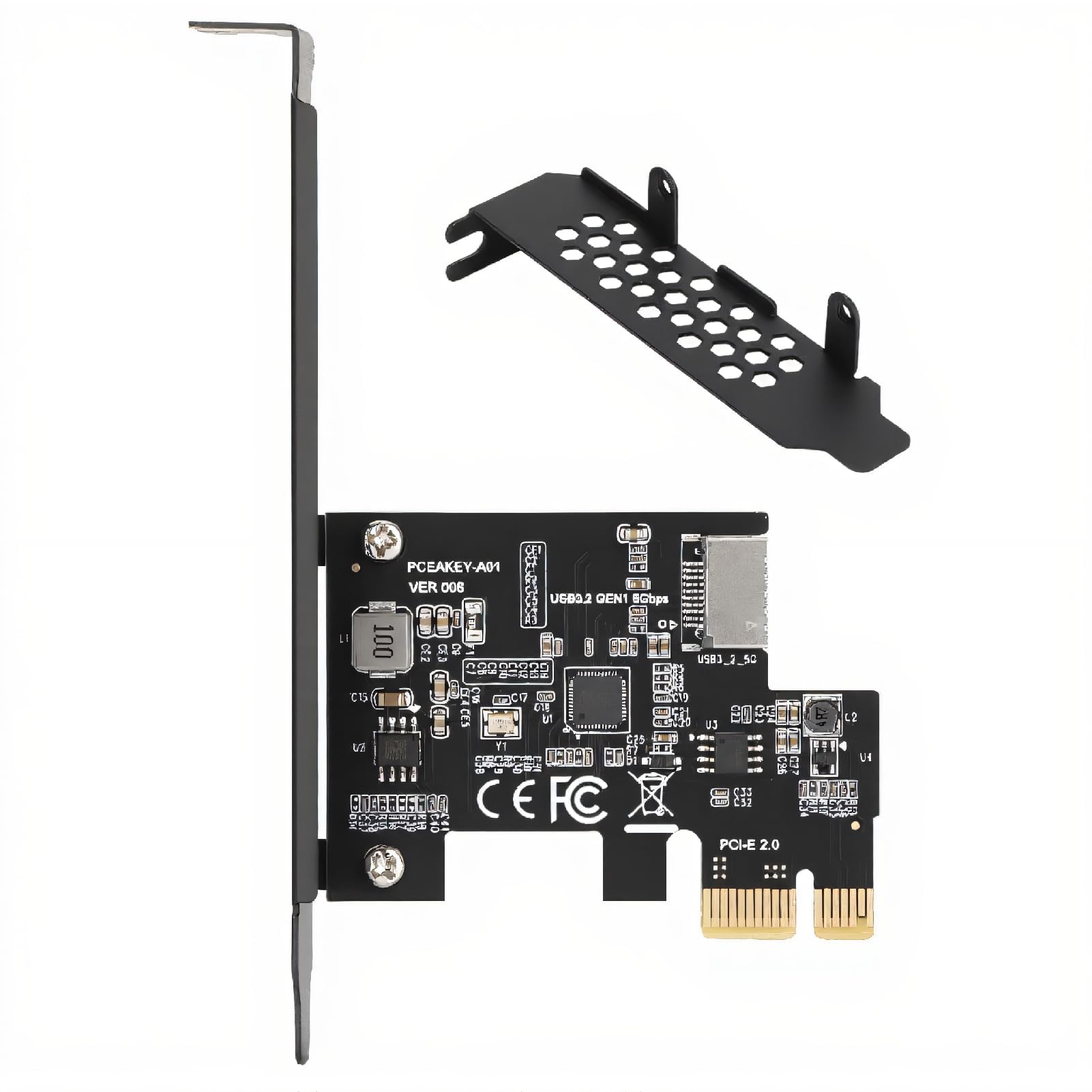 Karta Rozszerzająca PCIE na Typ E, Karta Rozszerzająca USB3.2 PCI E dla XP 7 8 10 11 LINUX, ASMedia ASM1042A Master Control, PCIE na USB3.2 GEN1 5 Gb/s Typ C Przód(Czarny)