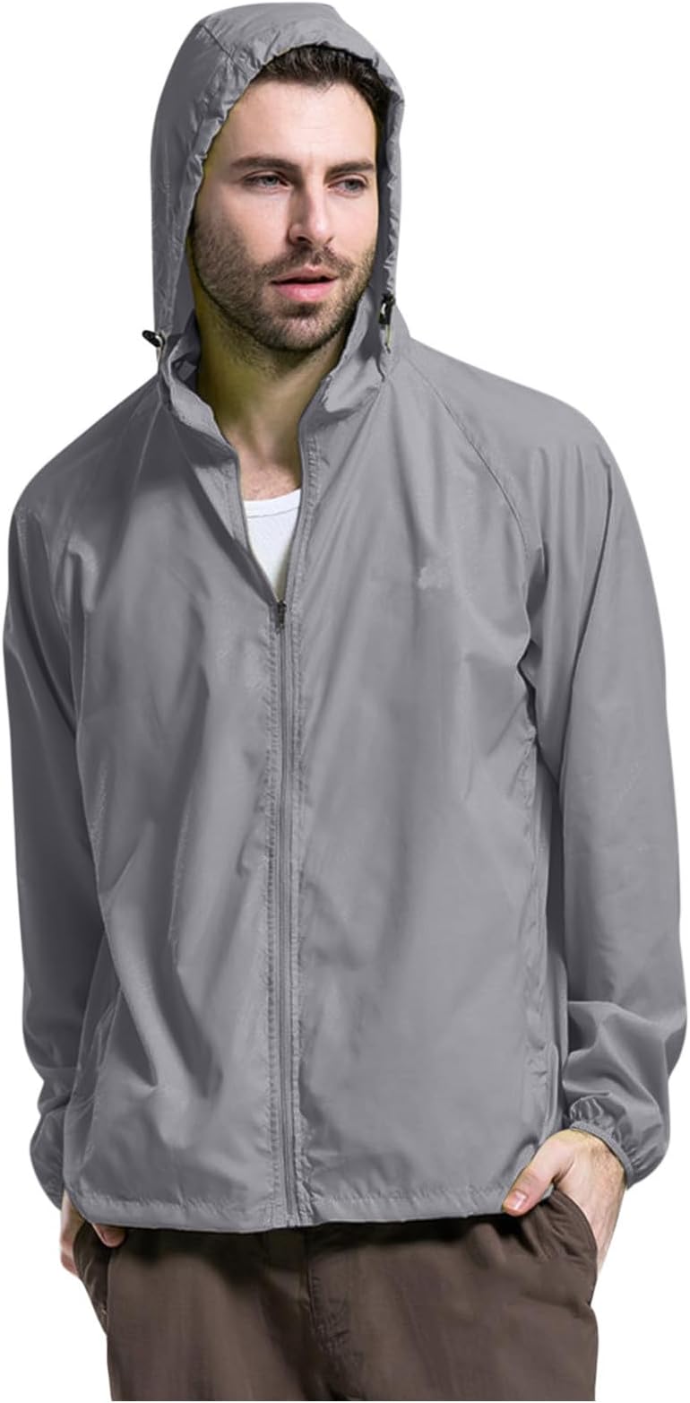 WWricotta Mens Four Seasons Solid Color Packable Rain Jacket Lightweight Windproof Raincoat with Hood Outdoor Rain Gear Travel Hiking Cycling Mens Winter Long Trench Coat