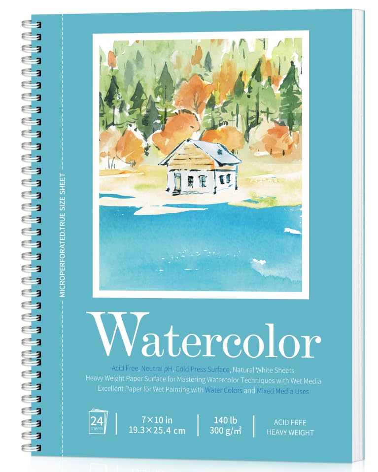 Cuaderno de acuarela encuadernado en espiral de 7 x 10 pulgadas para dibujo con rotuladores
