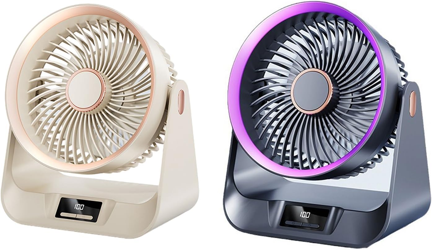 Desk Fan with Battery Operated Quiet Digital Display Portable for Bedroom Kitchen Home Outdoor 5 Speed Small Portable