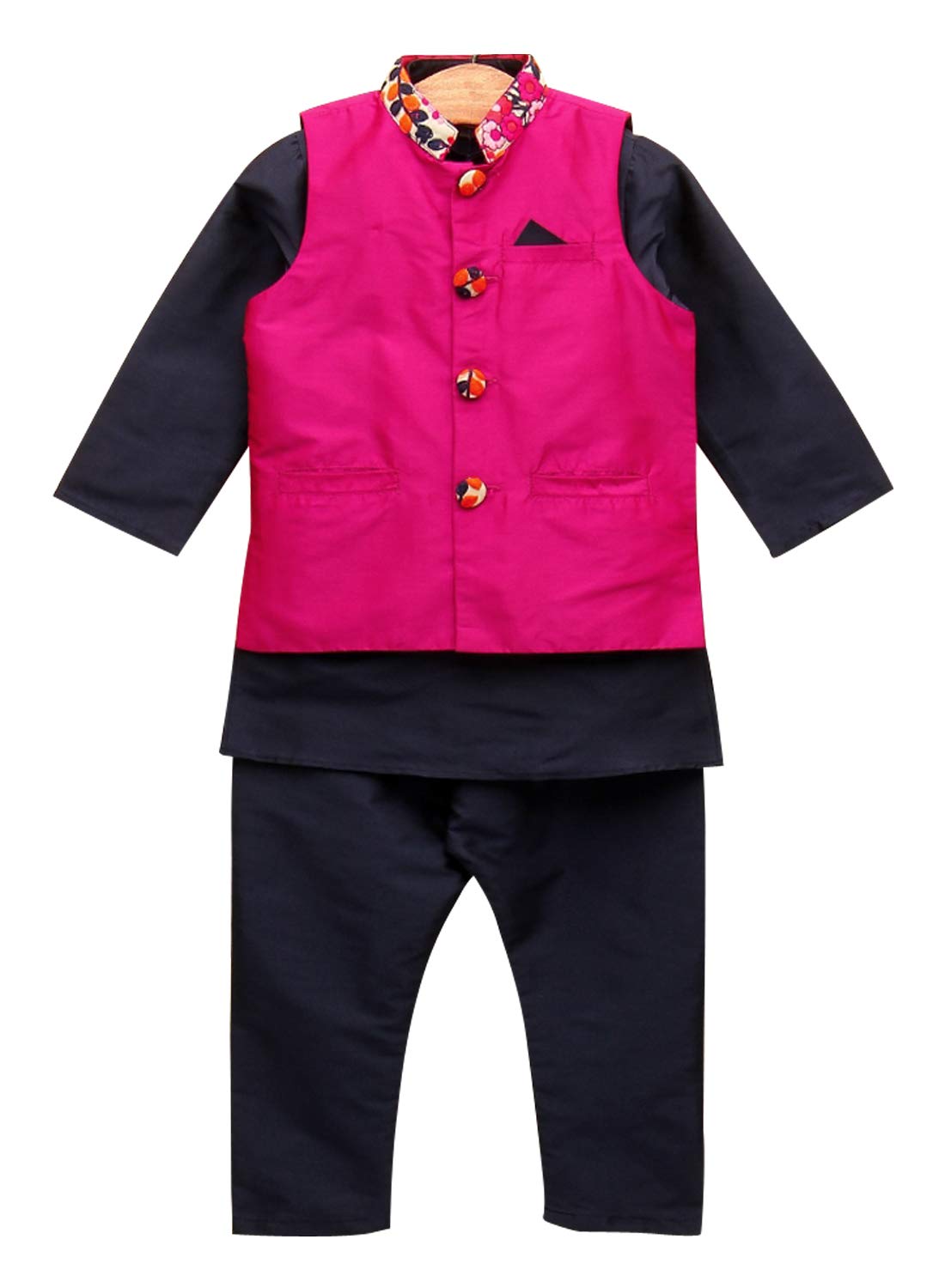 A.T.U.N. All Things Uber nice Boy's Solid Regular Pyjama Jacket Set (BJKP_Navy-Fuchsia-1 13-14 Years)