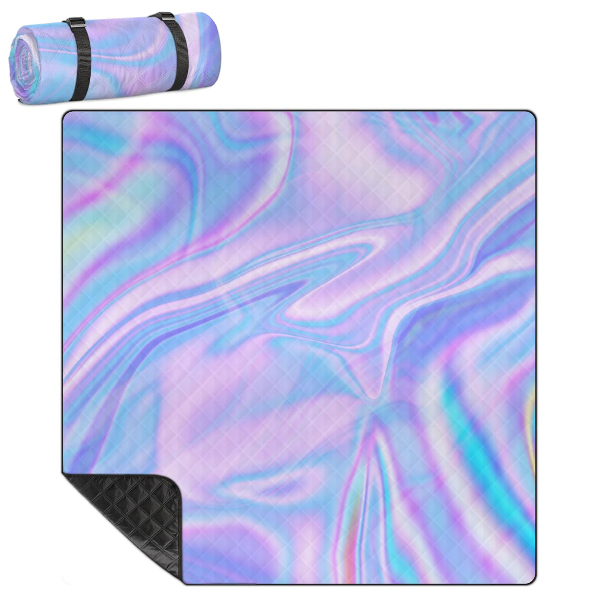 Shimoshe Extra Large Picnic Blankets 79”x 79”, Abstract Marble Stripe Galaxy Waterproof Foldable Picnic Mat with Straps Portable Beach Blanket for Camping Park Grass Beach Indoor