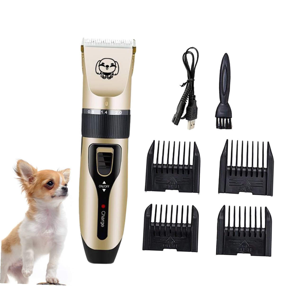 Cortapelos Eléctrico USB para Perros y Mascotas, Dorado Abs