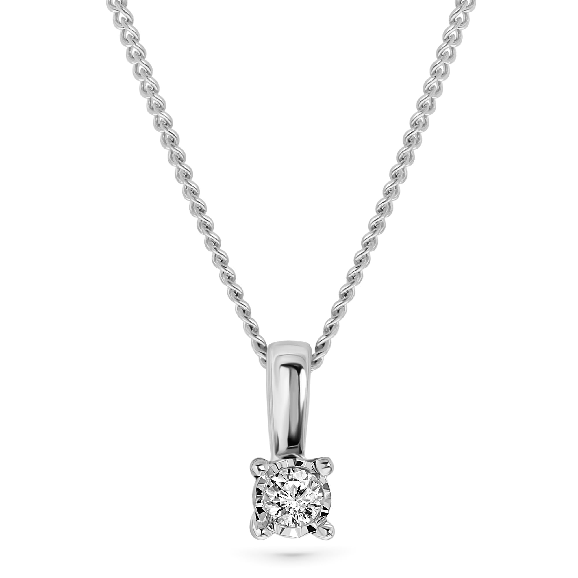 MIORE - Collana Donna Oro Bianco Vero 9KT 375 - Diamante Naturale, Punto Luce Pendente con Catena, Collana anallergica Catenina lunga Cm. 45