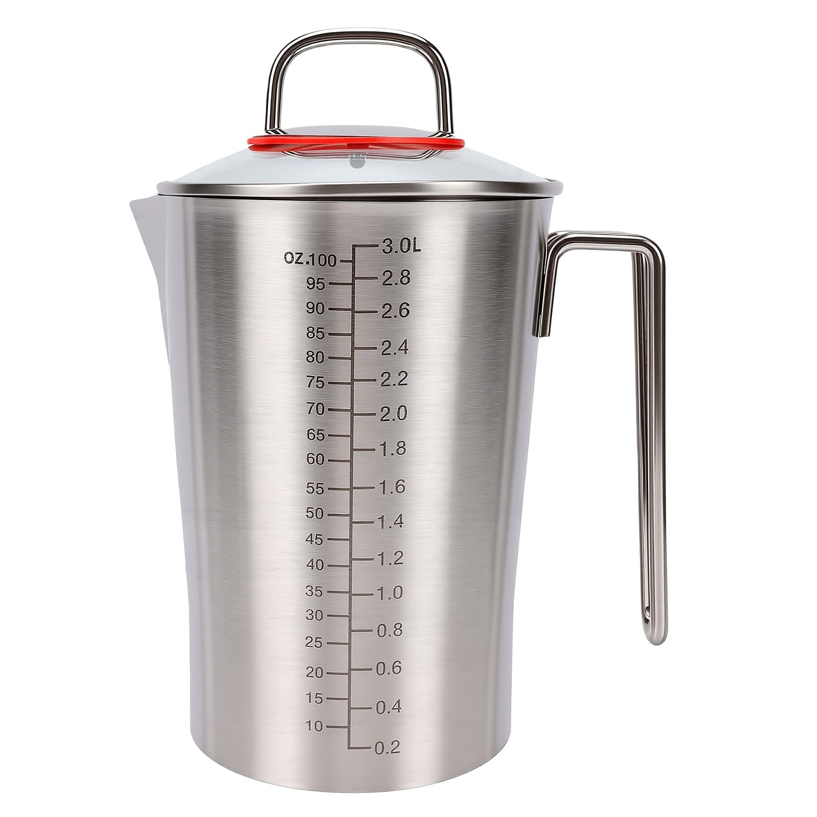 Zerodis Vaso Medidor de Acero Inoxidable de 3000 Ml con Asa para Medir