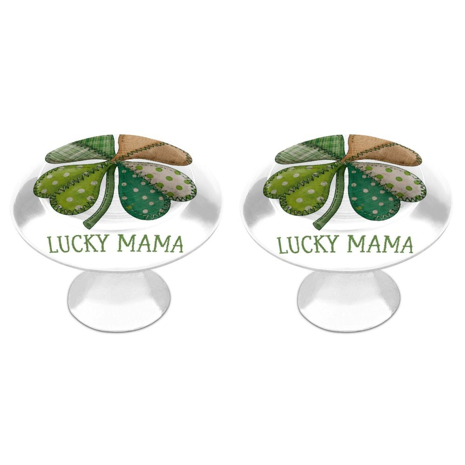 Jubonexis White Four-Leaf Clover Patchwork Lucky Mama Round Drawer Cabinet Knobs Handles With Screws,2 Pcs, Drawer Dresser Knob Pulls Decor For Wardrobe Cupboard Home Office Kitchen