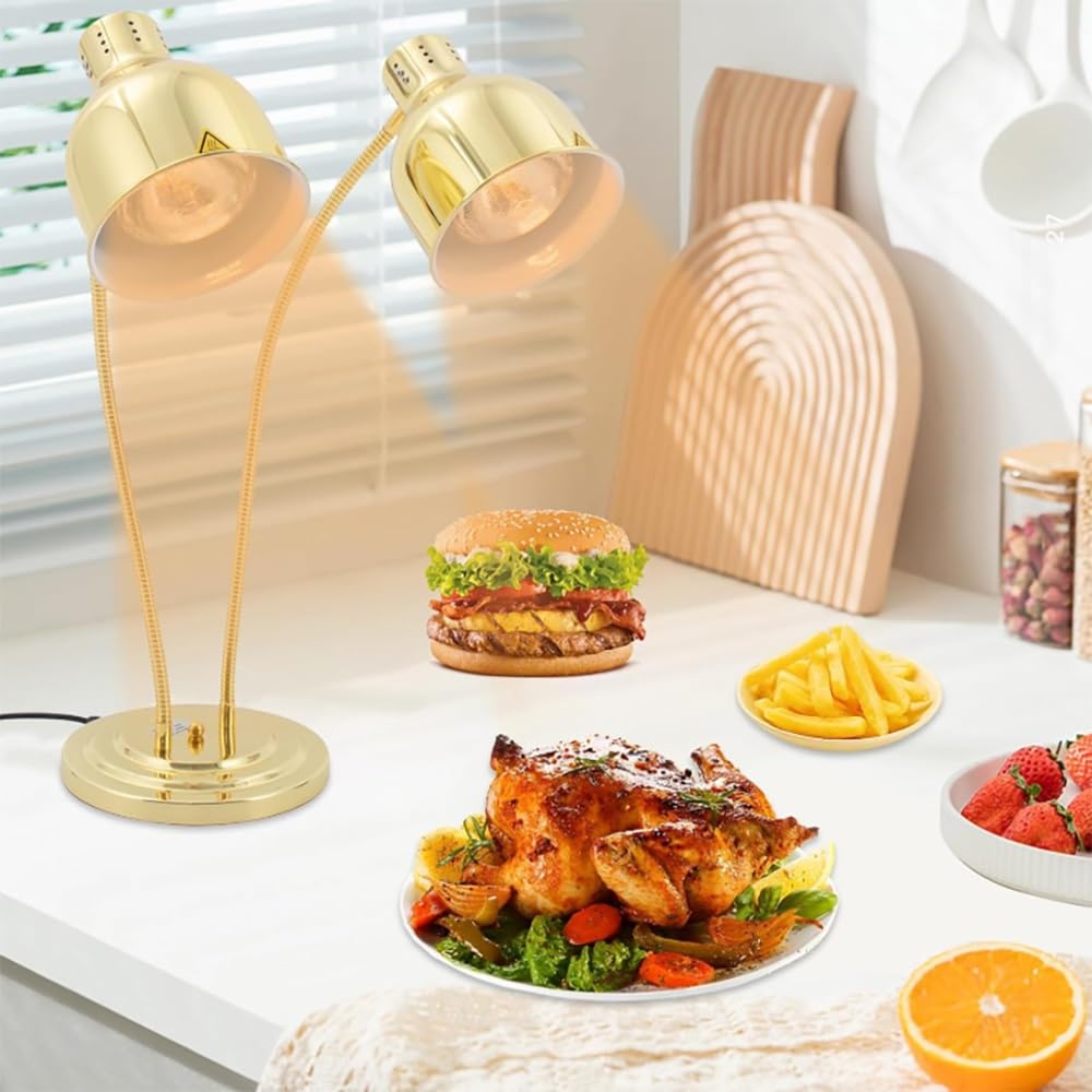 Kuchenna lampa grzewcza Podgrzewacz żywności, 500 W dwugłowicowa elektryczna lampa grzewcza, stal nierdzewna, przenośne elektryczne lampy podgrzewające żywność, podgrzewacz komercyjny
