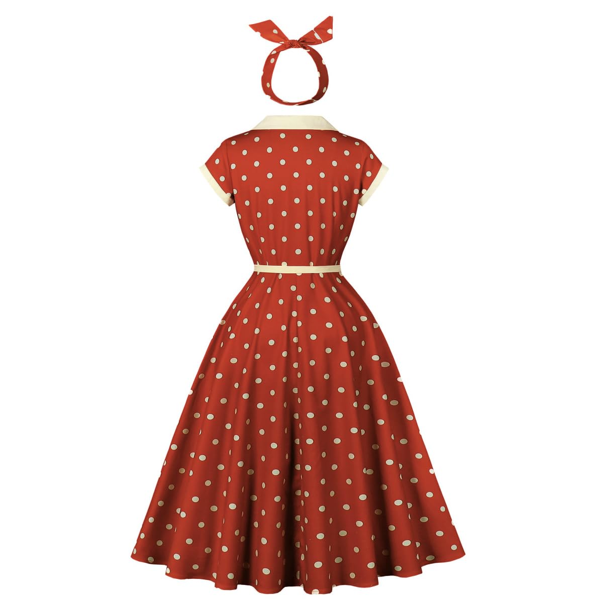 Wellwits Robe Vintage Femme Col Fleur à Pois Bureau Élégante Cocktail
