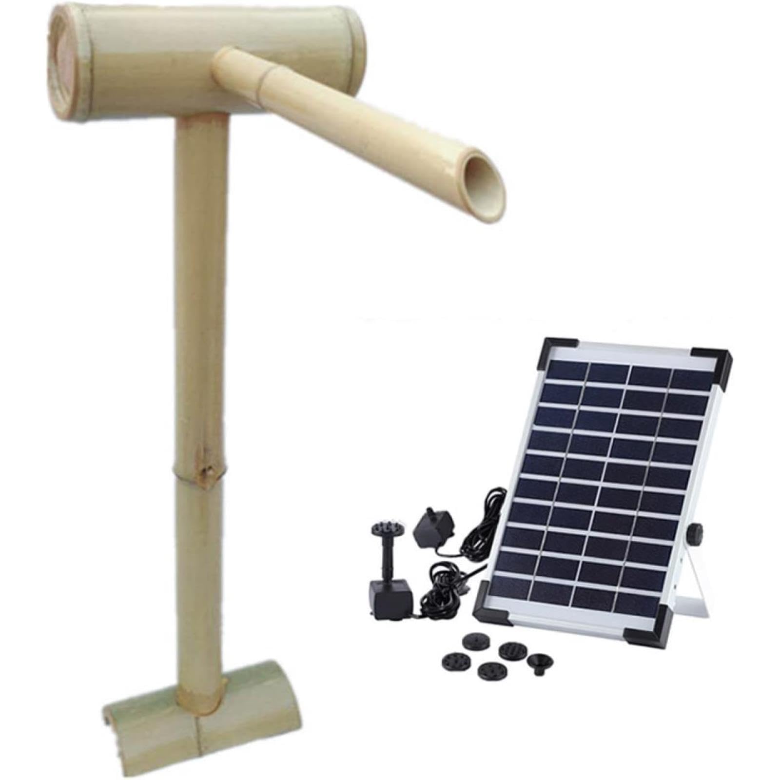 asdchZen Bamboo Fountain Kit, Bird Bath Bamboo Water Feature, Solar Zen Garden Fountain, Flowing Water Decoration With Pump, Outdoor Waterfall Spout, For Pond, Patio, Backyard, 23,23.6in