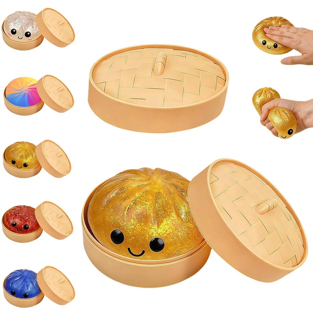 FDEFIRTFG Squeeze toys, Dumpling Squishies, Glitter Mystery Box, Colorful Dumplings Stress Balls Fidget Sensory Toy(Glitter Golden)