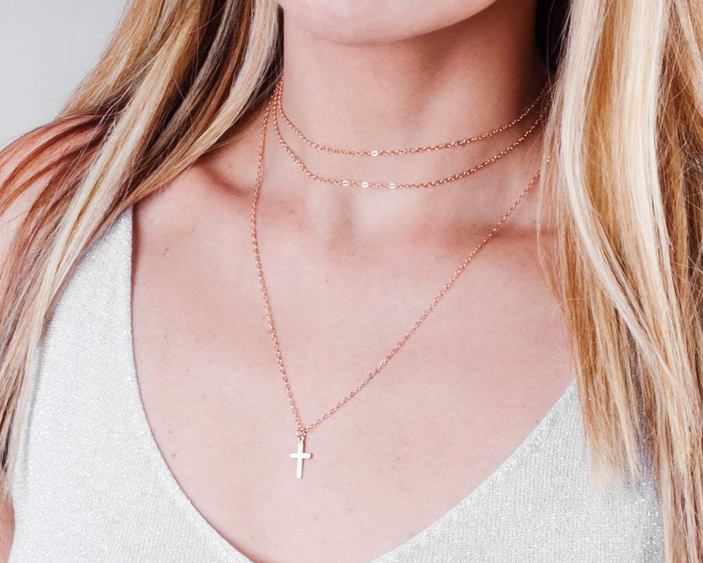 Small Rose Gold Cross Necklace 