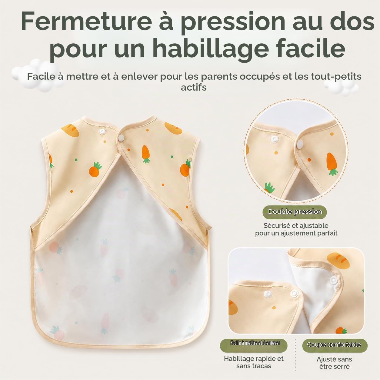 Lot de 3 Bavoirs Tablier Bébé Imperméables, Bavoir Plastique Enfant avec Poche Récupératrice, Tablier Repas Sans Manches, Bavette Bébé Facile à Nettoyer pour Manger, Peindre, Jouer, 2-4 Ans