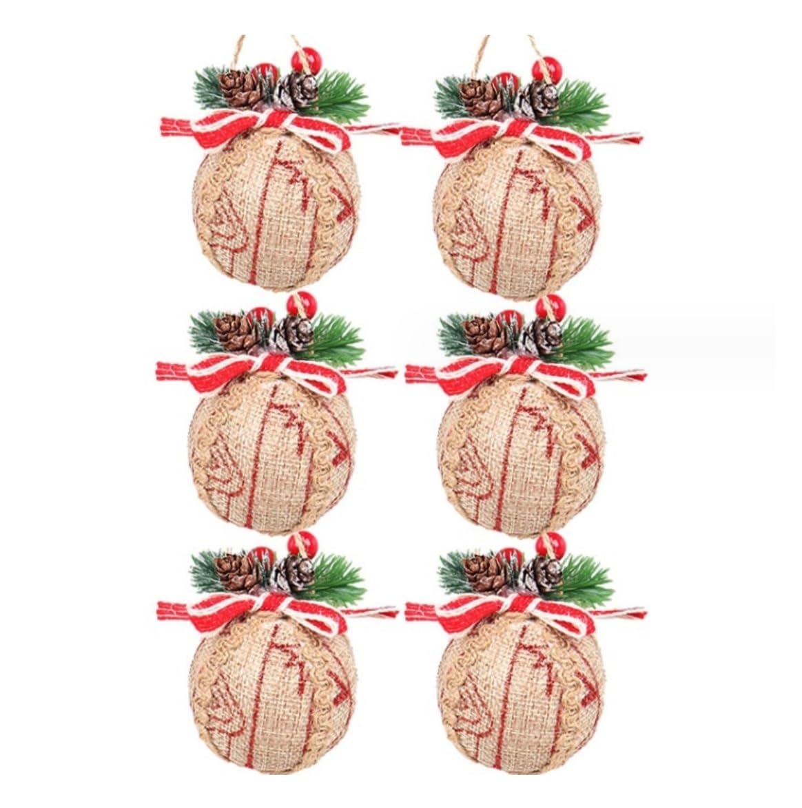 Set de Bolas de Navidad Bolas de Navidad 24 Uds. Adornos De Bolas De Navidad De Tela Con Piñas Y Vegetación, Bolas Colgantes Para Árboles De Navidad, Decoraciones Festivas Bolas para Arbol de Navidad