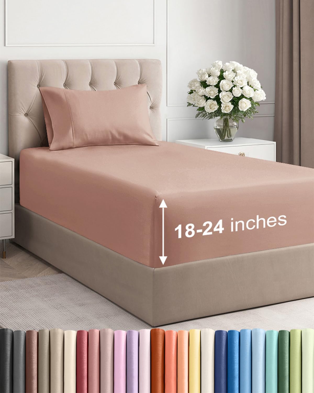 extra deep twin sheet set - 3 piece breathable & cooling bed sheets - easily fits 18 to 24 inch mattress - ultra soft, wrinkle & fade free w/ extra deep pockets - comfy hotel luxury bedding - mauve