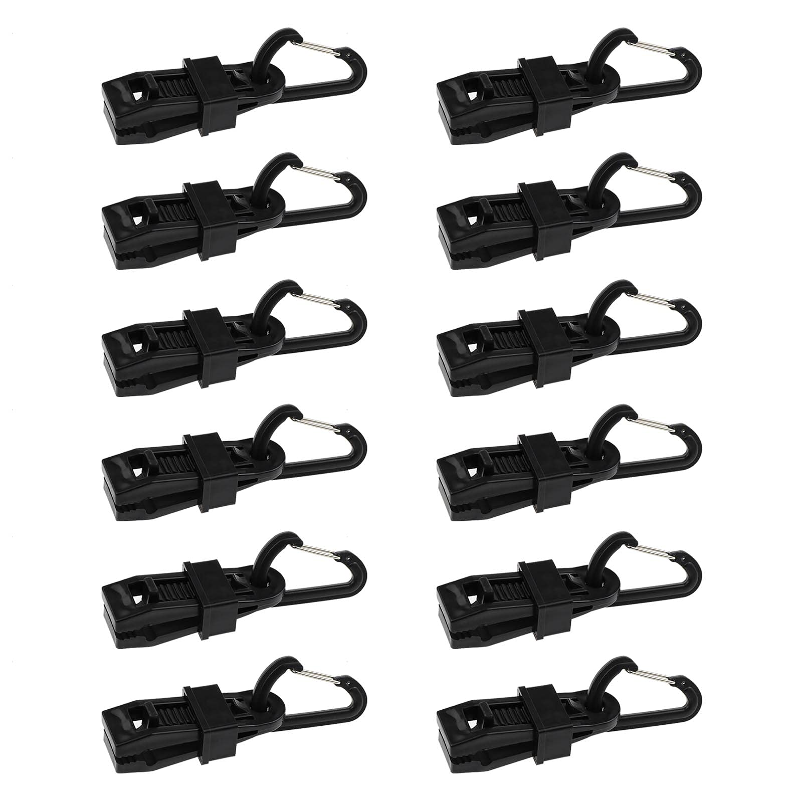 Planenclips Zeltclips Planenklemmen Autoabdeckungen Klammer mit 12er D-förmiger Karabiner 8,2 x 3,1 x 2 cm Schwarz Kunststoff
