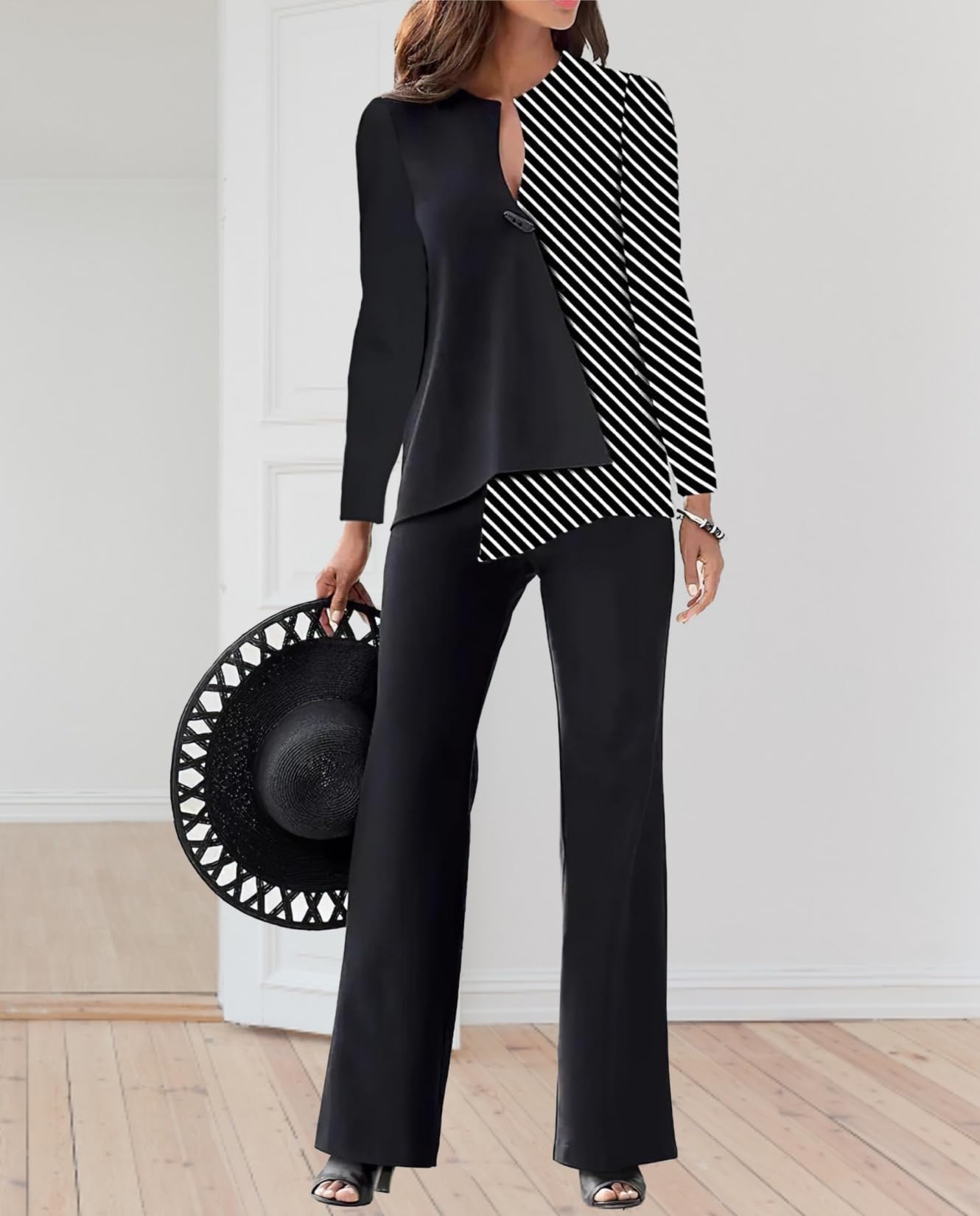 BIVENANT Abiti da donna in 2 pezzi con pantaloni eleganti per un matrimonio casual irregolare chiffon gamba larga set pantaloni