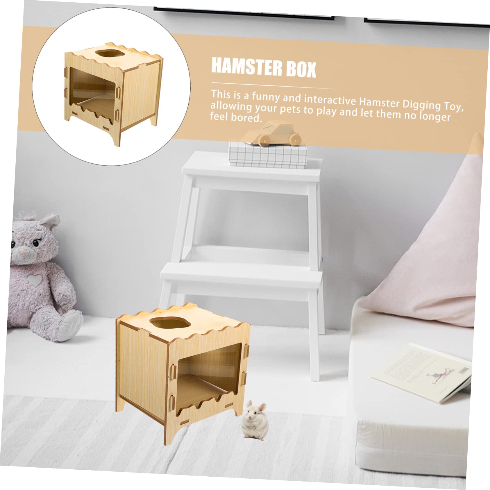 BESPORTBLE Maison pour Hamster en Bois, Boîte de Jeu Interactive et Nid Confortable pour Petits Animaux, Jouet de Cache Tuyau Hamster, Usage Intérieur et Extérieur