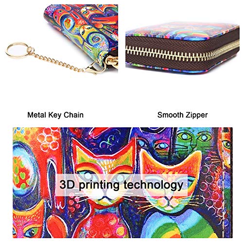 APHISON Credit Card Holder for Women Card Case RFID Blocking Ladies Cute Cartoon Artistic Coin Purses Small Wallet Pouch for Girls/Kids 10 Card Slots Gift Colorful Cat - Image 6