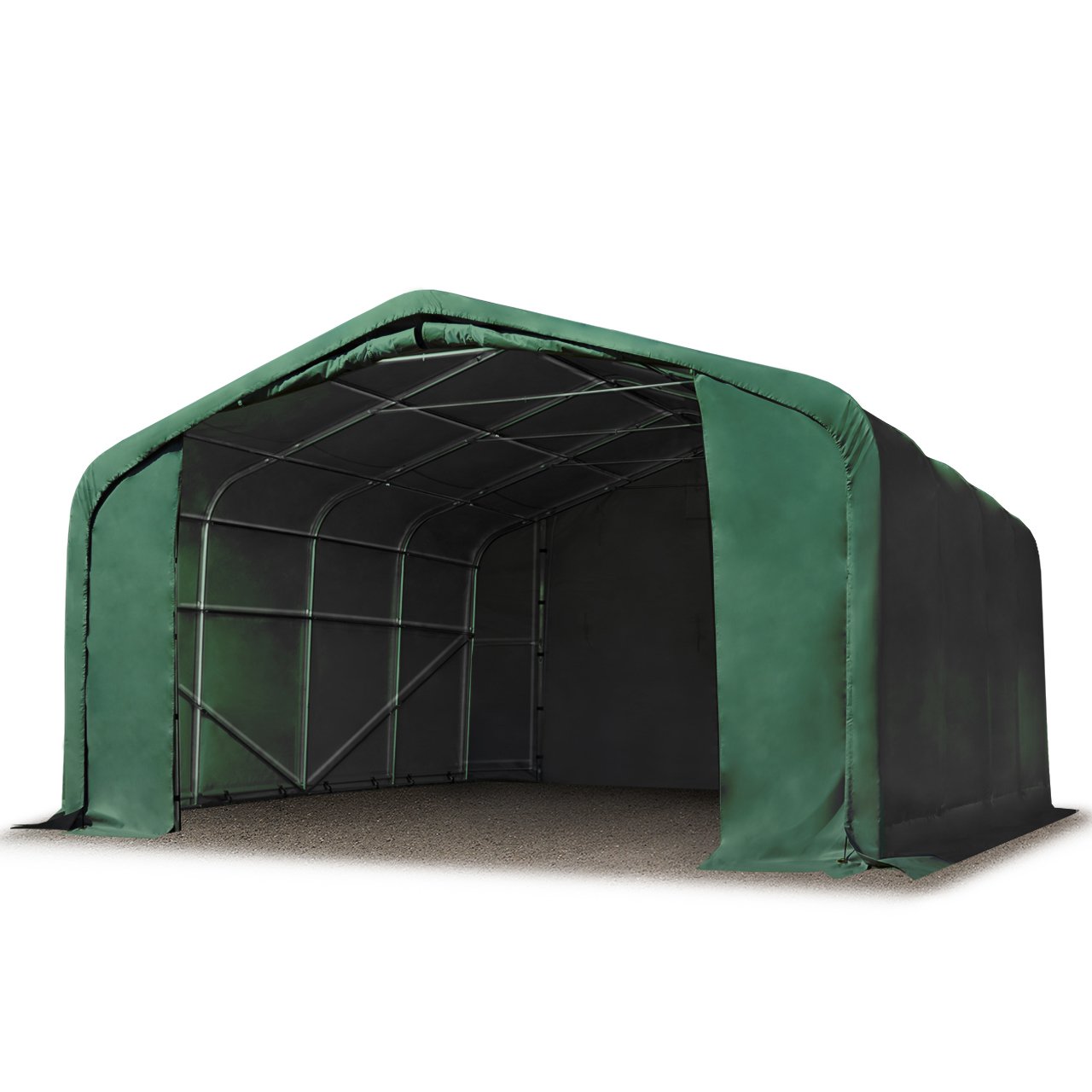 TOOLPORT Lagerzelt 6x6 m Zelthalle / 2,6 m Seitenhöhe reißfeste PVC Plane 850 N grün mit Statik (Erduntergrund)