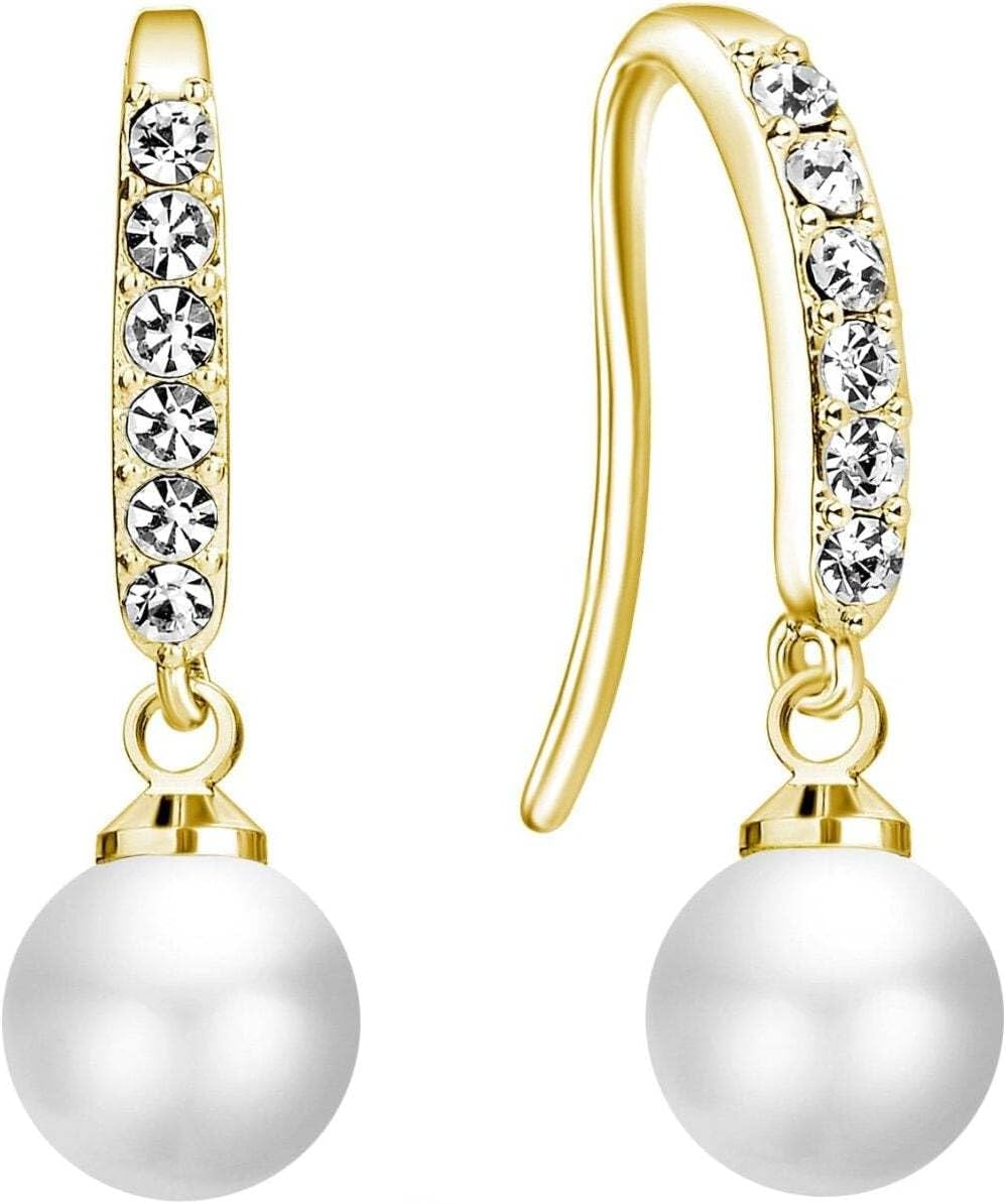 18k Gold Plated Pearl Drop Earrings Created with Zircondia® Crystals