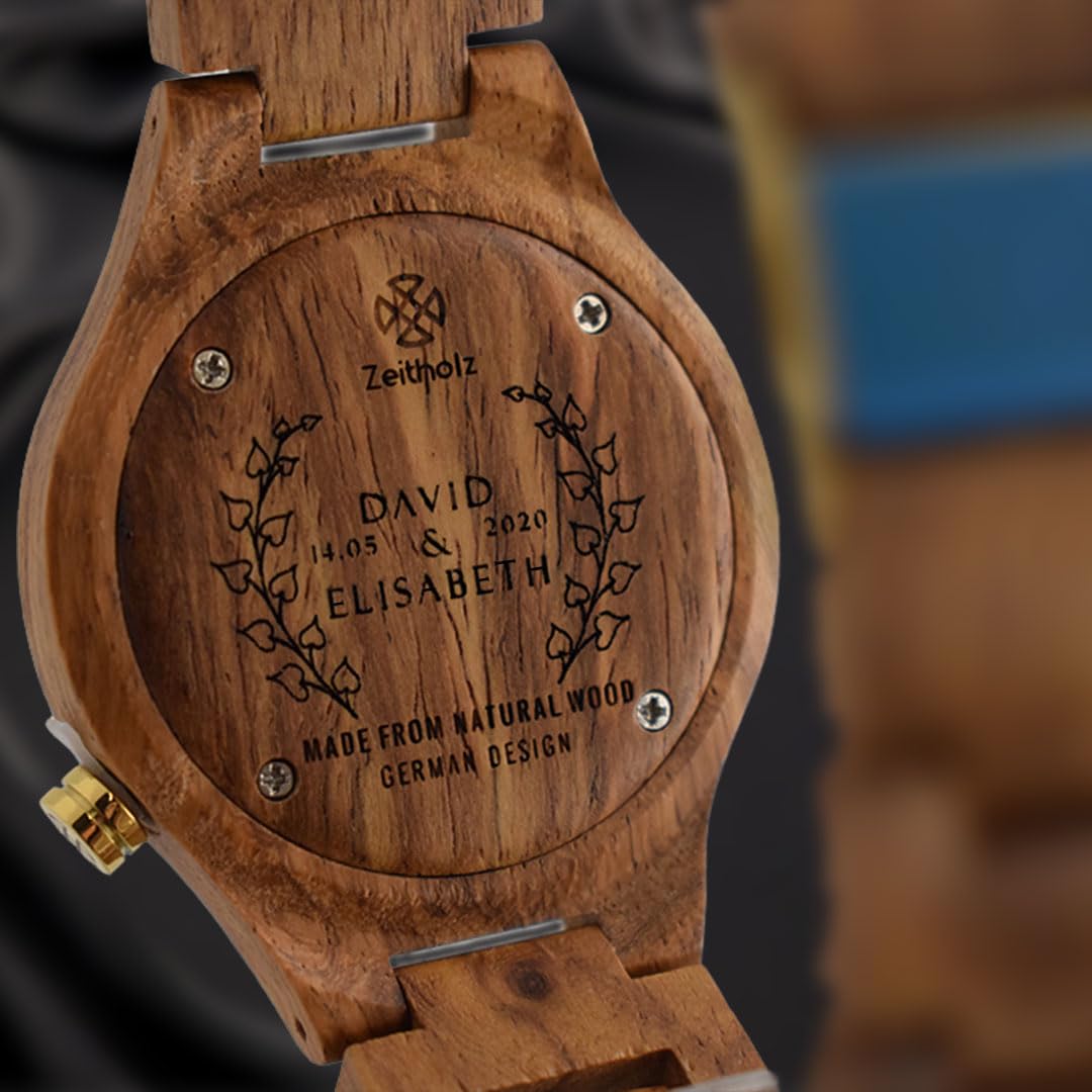 Orologi in legno coppie con incisione gratuita, regali personalizzabili, Stolpen 42mm & Stolpen 36mm. Realizzati in legno naturale con movimento al quarzo giapponese