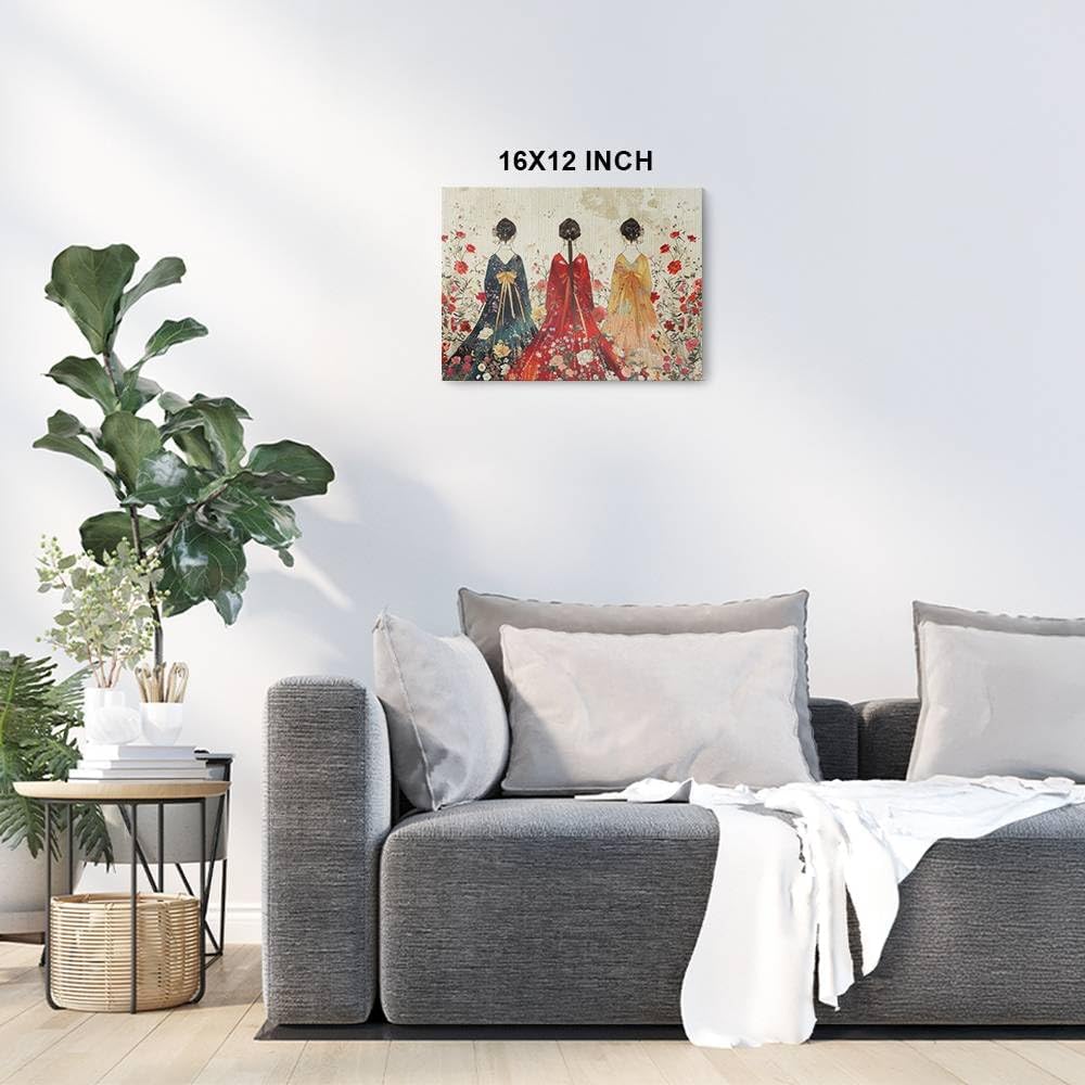 HomeGiftCentral Korean Hanbok Traditional Dress Folk Art 2 Canvas Wall Art Picture Prints Artwork Framed For Living Room Wall Home Decor Gifts For Family Art Easy Hanging