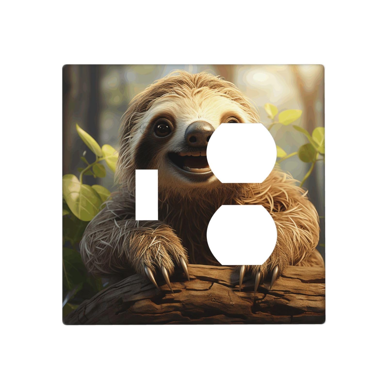 Kloph Style I Decorator Wall Plate 2 Gang Light Switch Covers Cartoon Sloth Wallplate Double Toggle Switch Plate Mid-Size Electrical Outlet Covers Decorative Wall Switch Plate Cover