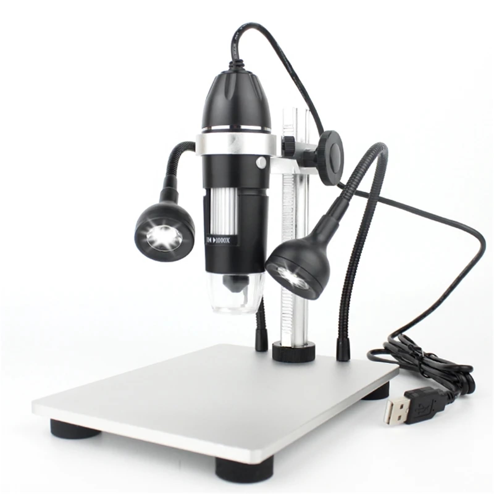 Profesjonalny mikroskop cyfrowy USB 1600X 1000X LED elektroniczny mikroskop endoskopowy powiększający aparat powiększający + aluminiowy stojak podnoszący (3 w 1 USB)