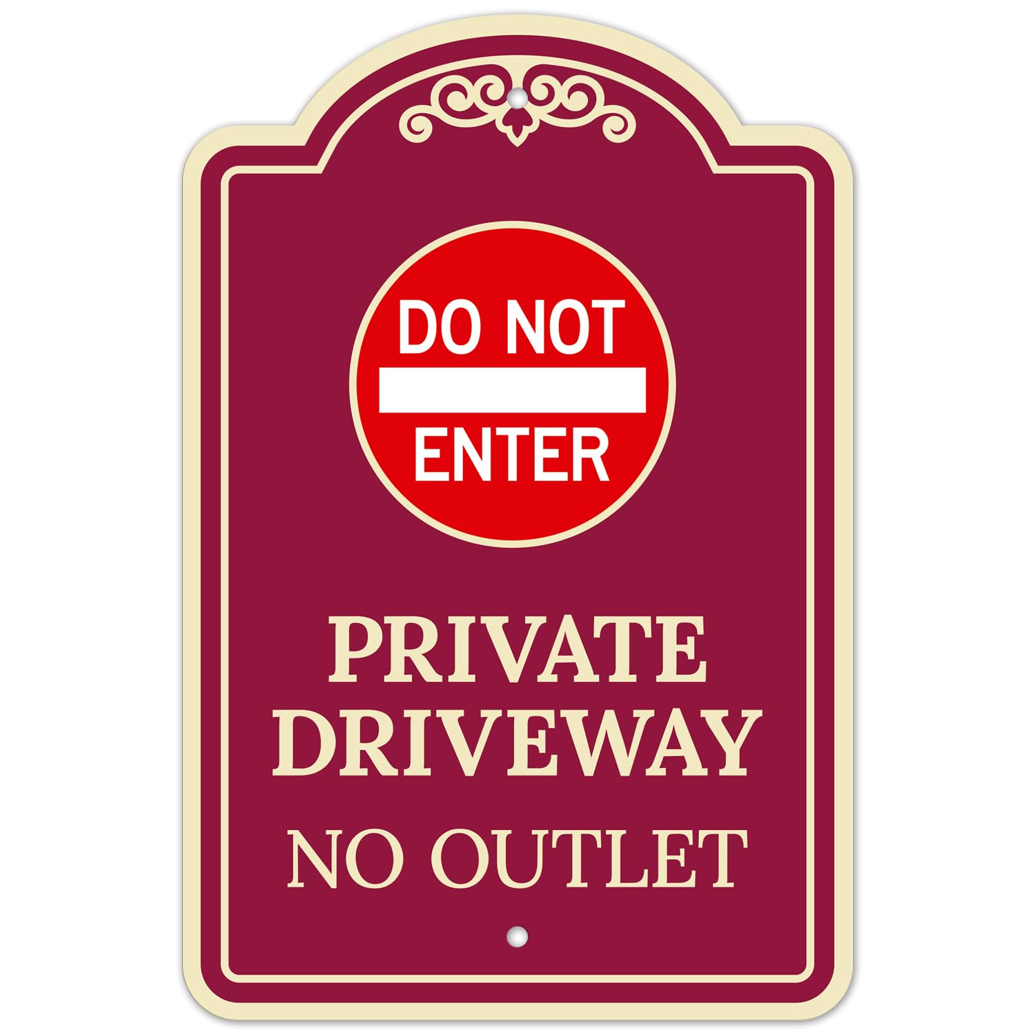 Private Drive No Outlet Décor Sign, Burgundy Dark, 12x18 Inches, Rust Free .040 Aluminum, Fade Resistant, Made in USA by Sigo Signs