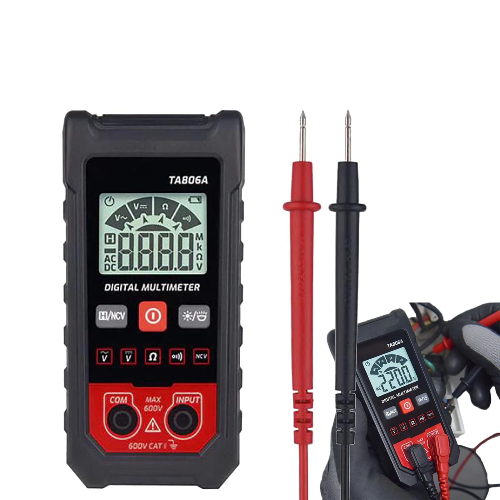 Smart Digital Multimeter, Compact Digital Multimeter Tester with Automatic Recognition, Automatic Digital Auto-Ranging Voltmeter, Electric Meter Tester Tool Smart Measurement for AC/DC Voltage (1PCS)