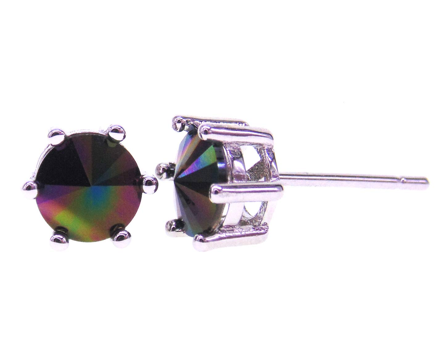 Sunnyshopday925 Sterling Silver,6.5mm CrystalSerial Earring Gemstone Stone, Stud with Gift Box,Men Women (055), 18ct White Plt Sterling Silver or Base, Sparkly Crystal